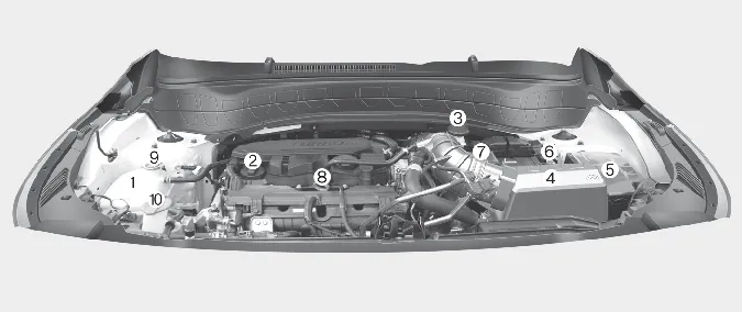 Kia Seltos Smartstream G1.6 T-GDi engine compartment components